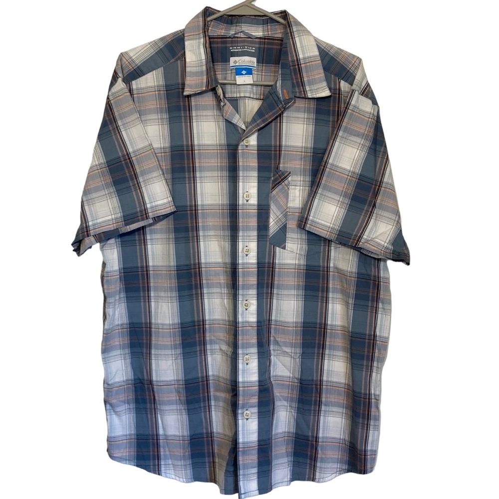 Columbia Short Sleeve Men’s Light weight Flannel Sz:L Blue Gray Orange